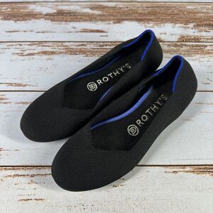 Rothy's Women's Size 7 The Flat Black Round Toe White Halo Slip on Shoes